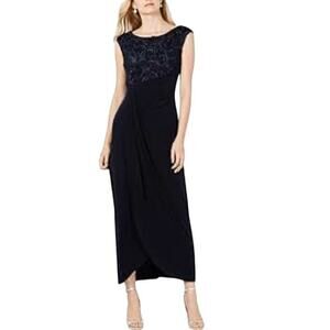 Connected Apparel Women's Evening Dress Navy Blue Size 8 Petite NWT